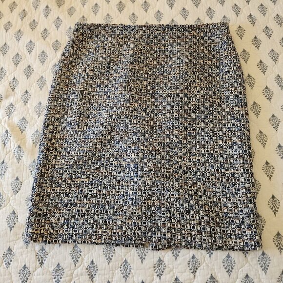 Talbots Women’s Size 14 Tweed Wool Blend Pencil Skirt Blue Black Lined Career - Picture 4 of 14